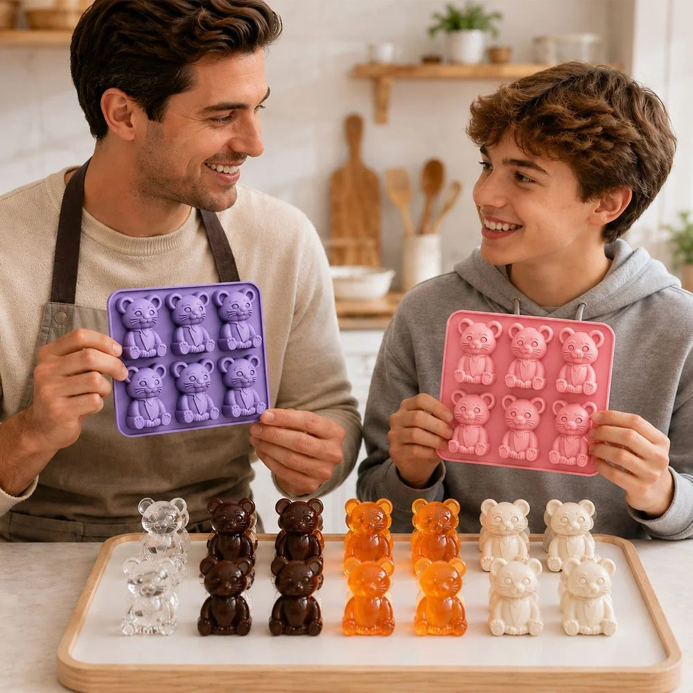 6 Grids Bear Ice Cube Tray Food Grade Silicone Ice Mold for Chocolate Jelly Pudding Baking (BPA Free, No FDA) - Pink - 7