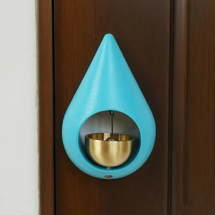 Magnetic Water Drop Wooden Wind Chime Fridge Magnet Brass Bell for Home Decor - Lake Blue - 2