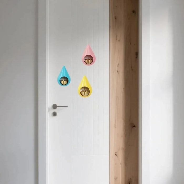 Magnetic Water Drop Wooden Wind Chime Fridge Magnet Brass Bell for Home Decor - Lake Blue - 7