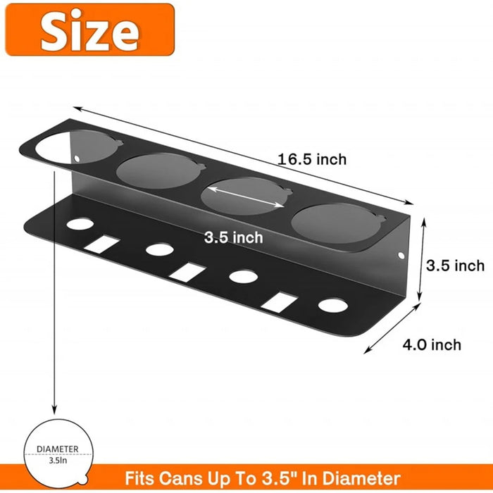 Wall-Mounted Can Organizer 4-Slot Steel Spray Can Holder Carbon Steel Storage Rack for Garage Workshop - Black - 7