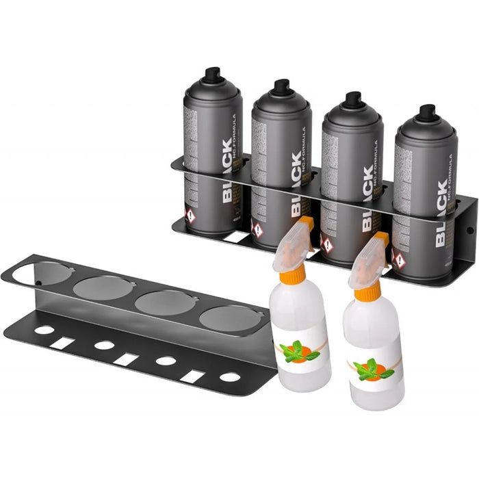2Pcs Wall-Mounted Can Organizer 4-Slot Steel Spray Can Holder Carbon Steel Storage Rack for Garage Workshop - Black - 1