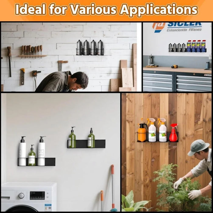 2Pcs Wall-Mounted Can Organizer 4-Slot Steel Spray Can Holder Carbon Steel Storage Rack for Garage Workshop - Black - 3
