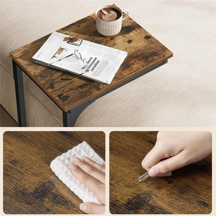 Industrial C-Shaped Side Table Wood Grain Top Sofa Bedside Table for Living Room Bedroom - 30x40x62cm - 5
