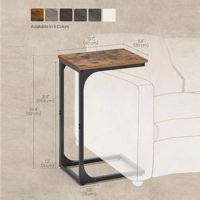 Industrial C-Shaped Side Table Wood Grain Top Sofa Bedside Table for Living Room Bedroom - 30x40x62cm - 7