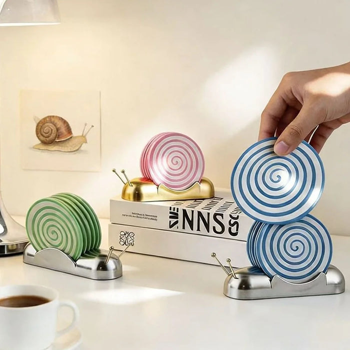 6Pcs Snail Coaster Set Silicone Non-Slip Heat Insulation Pad with Storage Rack for Table Decoration - Purple Storage Rack / 2xPink+2xGreen+2xBlue Coasters - 4