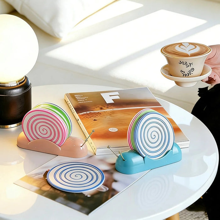 6Pcs Snail Coaster Set Silicone Non-Slip Heat Insulation Pad with Storage Rack for Table Decoration - Purple Storage Rack / 2xPink+2xGreen+2xBlue Coasters - 5