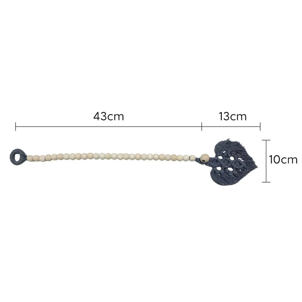 Macrame Curtain Tie Wood Beads Adjustable Cotton Rope Tiebacks Boho Nordic for Bedroom Living Room - Grey - 3