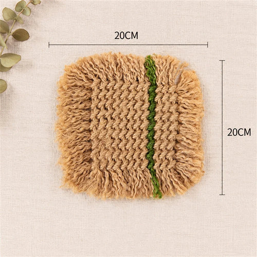 20x20cm Handwoven Cotton Linen Coaster with Tassels Bohemian Placemat Heat Resistant Pad for Kitchen Dining - Green - 1