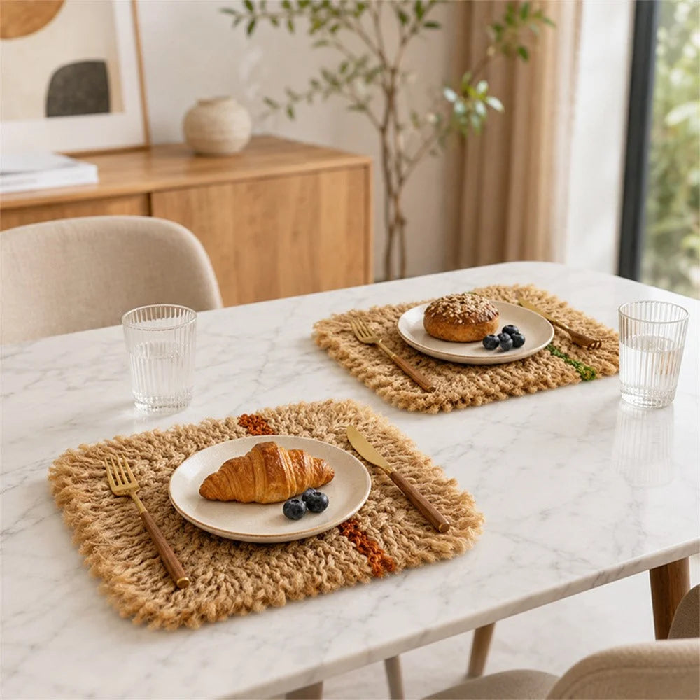 20x20cm Handwoven Cotton Linen Coaster with Tassels Bohemian Placemat Heat Resistant Pad for Kitchen Dining - Green - 5