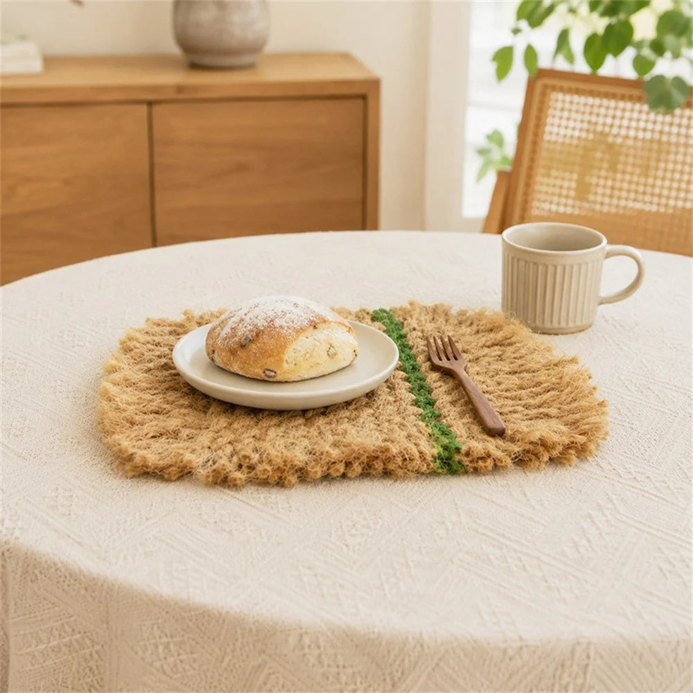 20x20cm Handwoven Cotton Linen Coaster with Tassels Bohemian Placemat Heat Resistant Pad for Kitchen Dining - Green - 6
