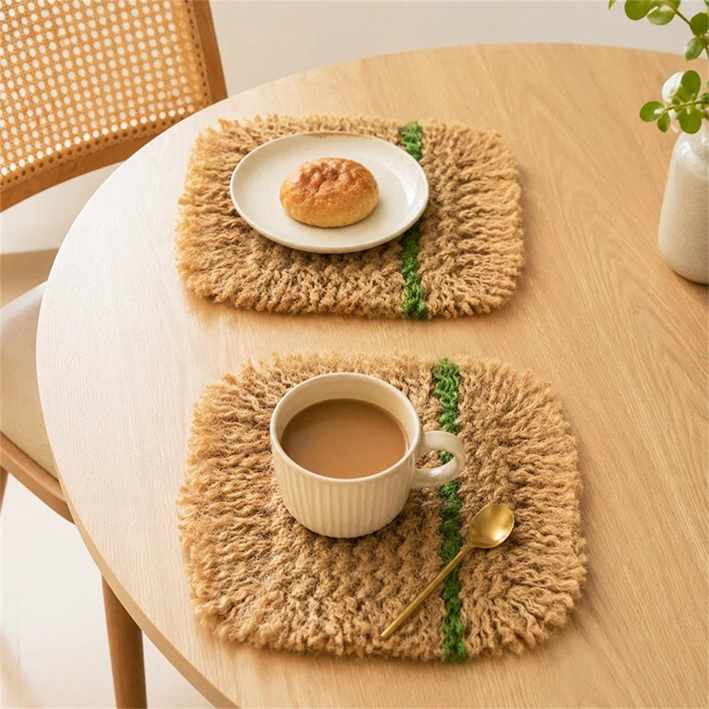 20x20cm Handwoven Cotton Linen Coaster with Tassels Bohemian Placemat Heat Resistant Pad for Kitchen Dining - Green - 7