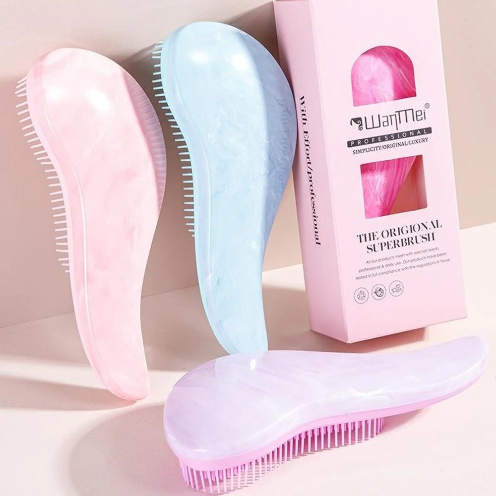 WANMEI Detangling Hair Brush Mixed-Length Teeth Marble Texture Comb - Rose - 2