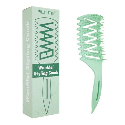 WANMEI Hollow Ventilated Styling Comb TPEE S-Wave Detangling Hair Brush with Anti-Slip Long Handle - Cyan - 1