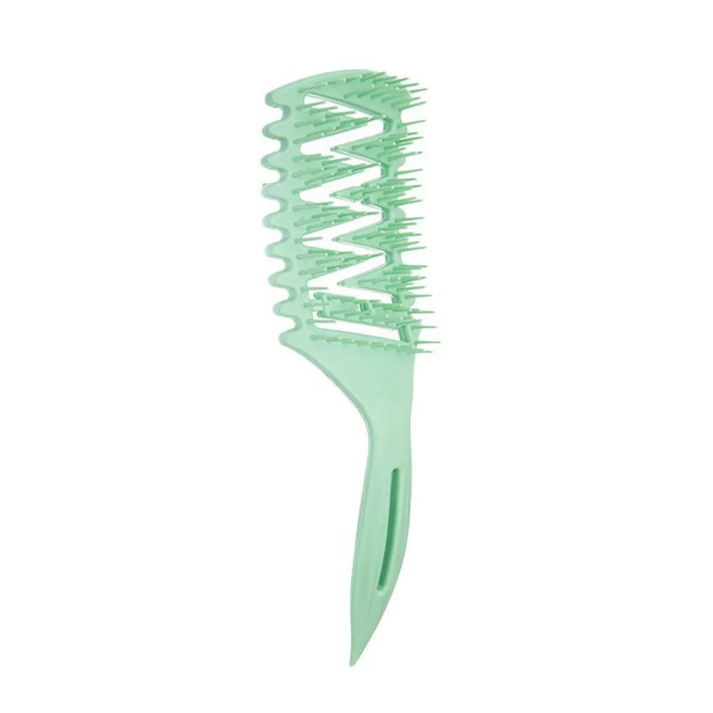 WANMEI Hollow Ventilated Styling Comb TPEE S-Wave Detangling Hair Brush with Anti-Slip Long Handle - Cyan - 2