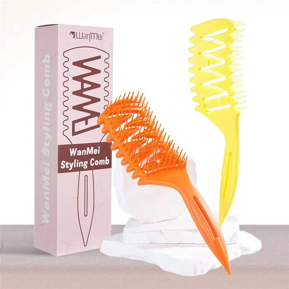 WANMEI Hollow Ventilated Styling Comb TPEE S-Wave Detangling Hair Brush with Anti-Slip Long Handle - Cyan - 3