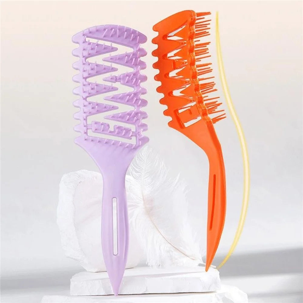 WANMEI Hollow Ventilated Styling Comb TPEE S-Wave Detangling Hair Brush with Anti-Slip Long Handle - Cyan - 5