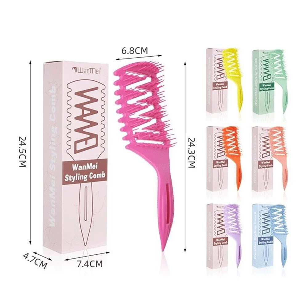 WANMEI Hollow Ventilated Styling Comb TPEE S-Wave Detangling Hair Brush with Anti-Slip Long Handle - Cyan - 6