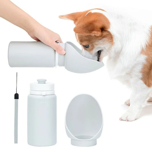 PET02 Portable Dog Water Bottle 550ml Food Grade Silicone Foldable Drinking Dispenser for Outdoor - Light Grey - 1
