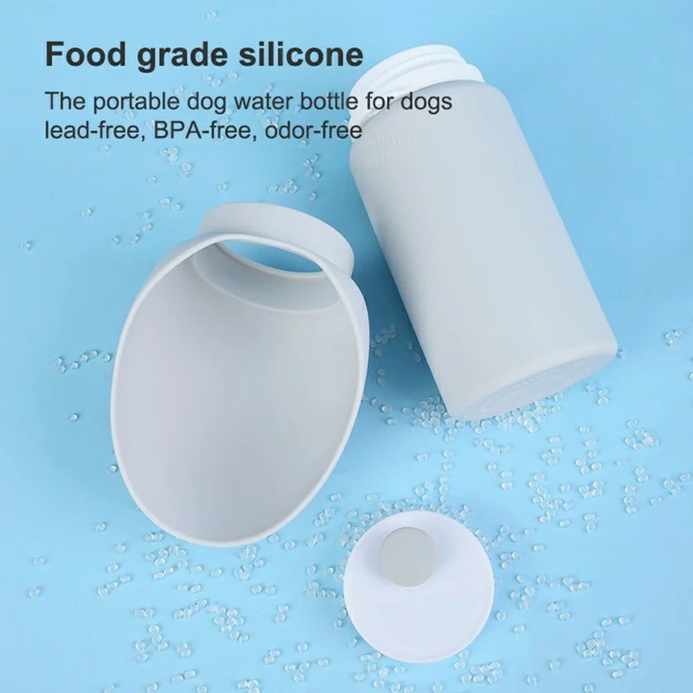 PET02 Portable Dog Water Bottle 550ml Food Grade Silicone Foldable Drinking Dispenser for Outdoor - Light Grey - 3