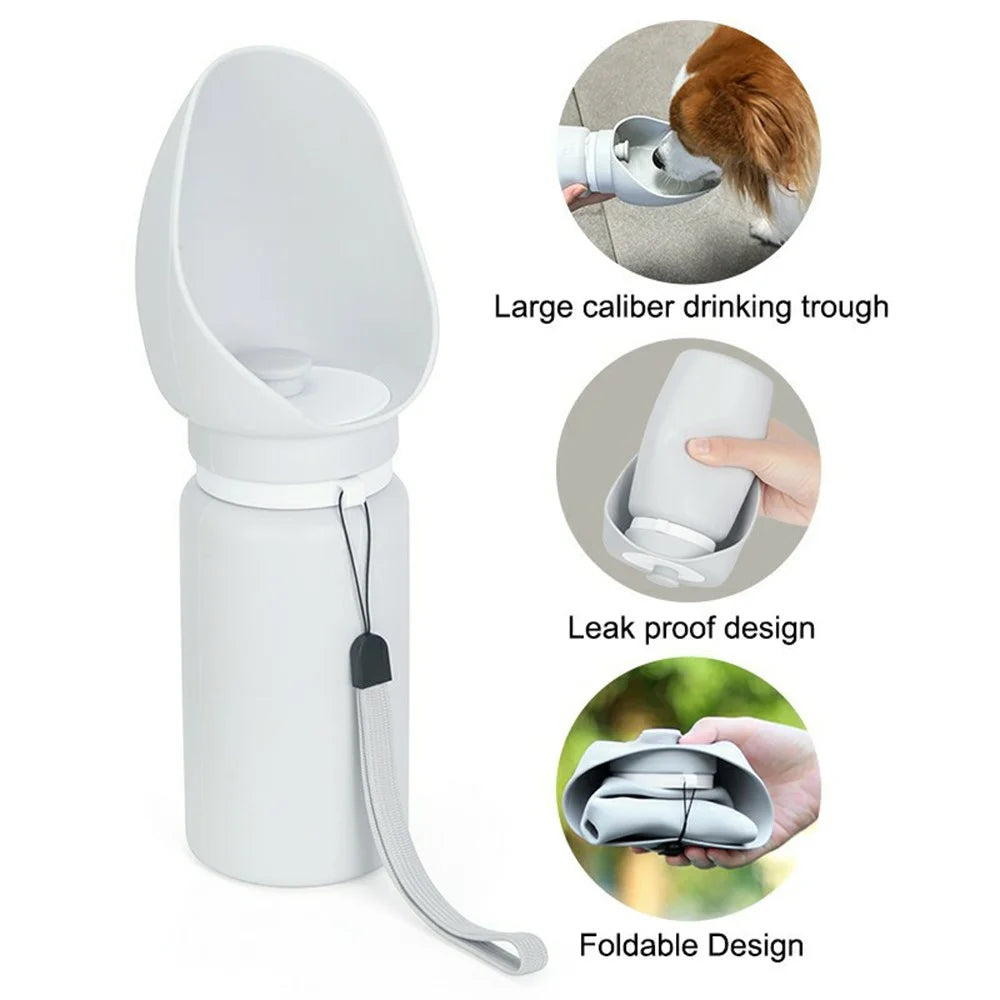 PET02 Portable Dog Water Bottle 550ml Food Grade Silicone Foldable Drinking Dispenser for Outdoor - Light Grey - 7
