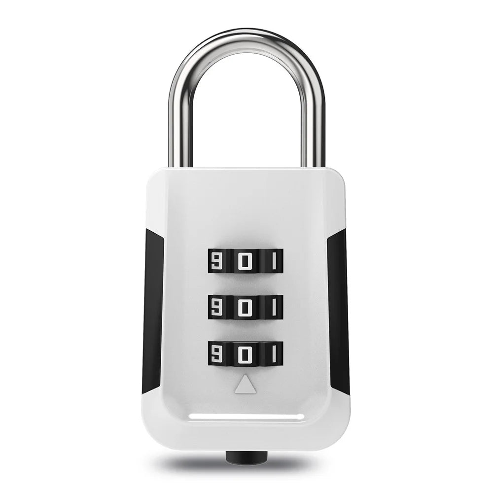 03HP Zinc Alloy 3-Digit Combination Padlock One-Touch Auto Open Keyless for Luggage Backpack - White+Black - 1