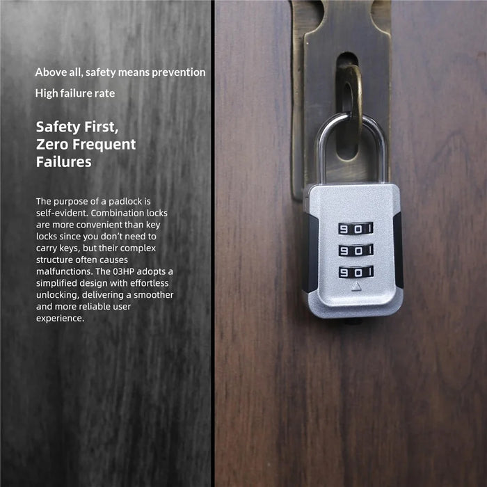 03HP Zinc Alloy 3-Digit Combination Padlock One-Touch Auto Open Keyless for Luggage Backpack - White+Black - 4