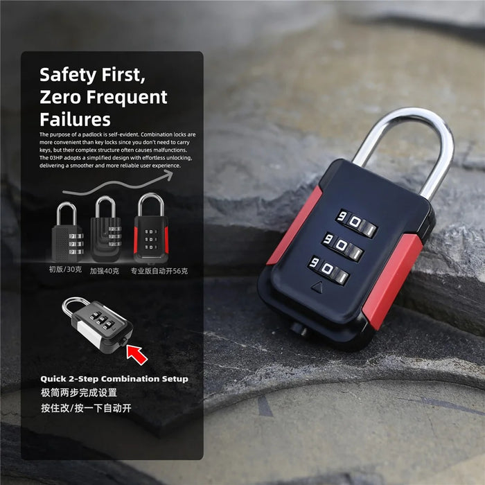 03HP Zinc Alloy 3-Digit Combination Padlock One-Touch Auto Open Keyless for Luggage Backpack - White+Black - 6