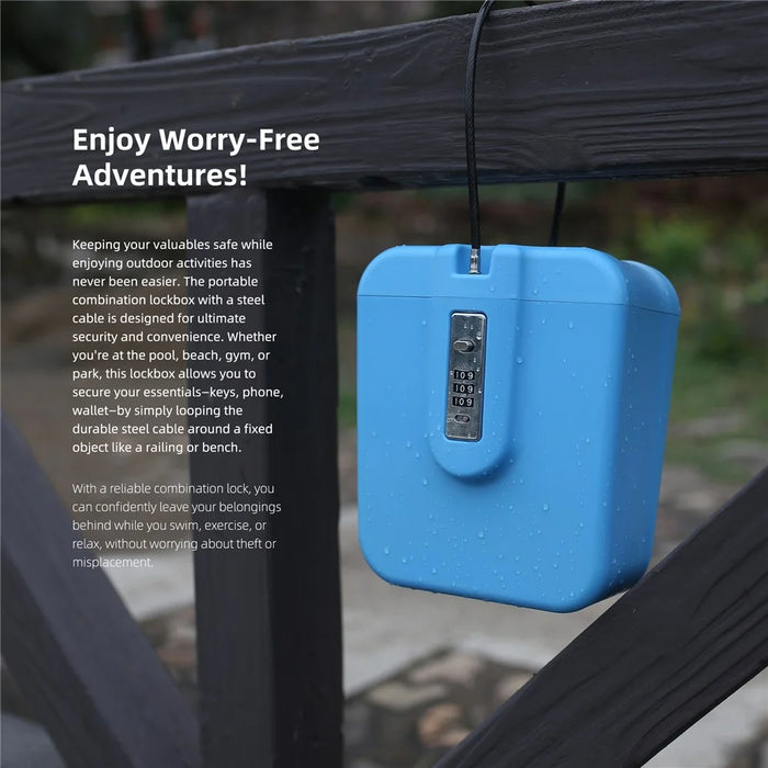 04BX Combination Lockbox Large Capacity Retractable Steel Cable for Outdoor Beach - Blue - 3