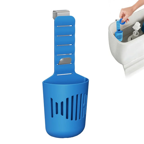 Toilet Tank Cleaning Tablet Holder Adjustable Silicone Basket with Stainless Steel Hanging Hook - Blue - 1