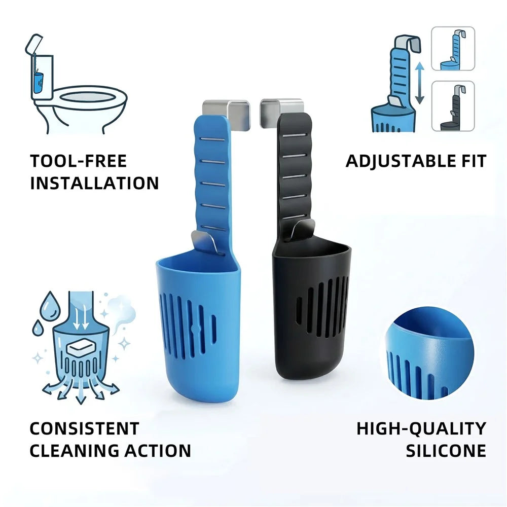 Toilet Tank Cleaning Tablet Holder Adjustable Silicone Basket with Stainless Steel Hanging Hook - Blue - 2