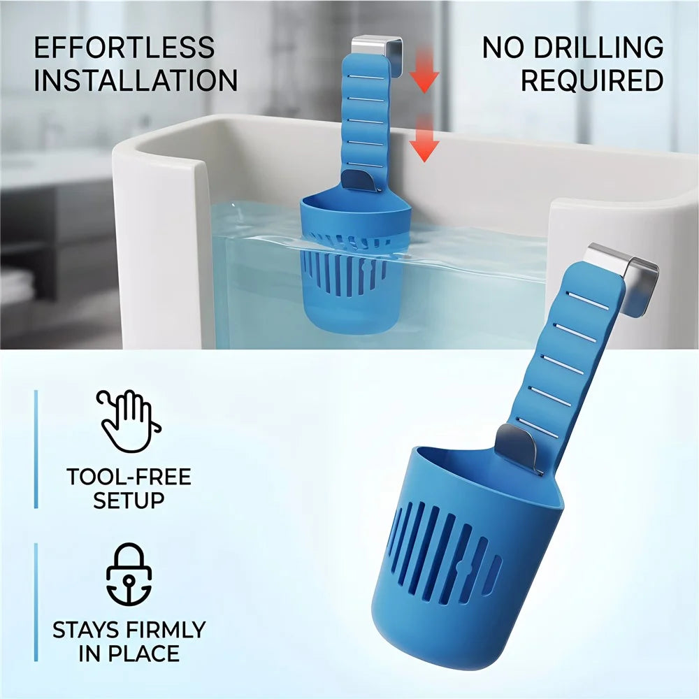 Toilet Tank Cleaning Tablet Holder Adjustable Silicone Basket with Stainless Steel Hanging Hook - Blue - 4