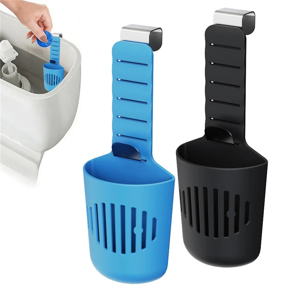 Toilet Tank Cleaning Tablet Holder Adjustable Silicone Basket with Stainless Steel Hanging Hook - Blue - 6