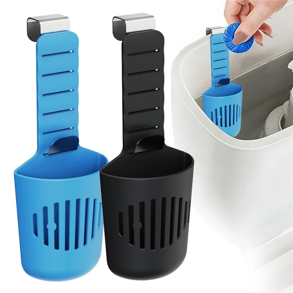 Toilet Tank Cleaning Tablet Holder Adjustable Silicone Basket with Stainless Steel Hanging Hook - Blue - 7