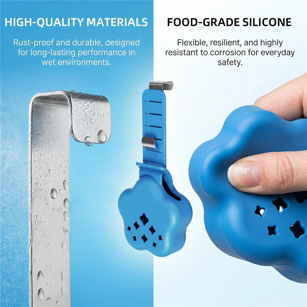 Adjustable Hanging Toilet Tank Cleaning Tablet Holder Silicone Star Basket with Stainless Steel Hook - Blue - 6