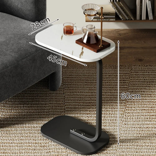 Size L 45x28x60cm C-Shape Side Table Carbon Steel Wooden End Table for Sofa Bedroom - White Marble+Black Frame - 1