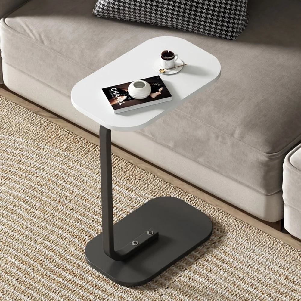 Size L 45x28x60cm C-Shape Side Table Carbon Steel Wooden End Table for Sofa Bedroom - White Marble+Black Frame - 3