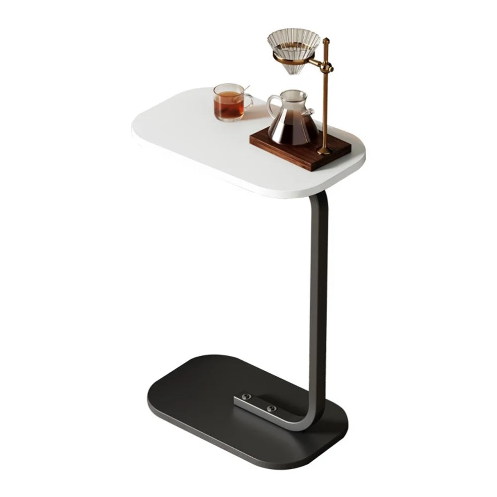 Size S 38x28x60cm C-Shape Side Table Carbon Steel Wooden End Table for Sofa Bedroom - White+Black - 1