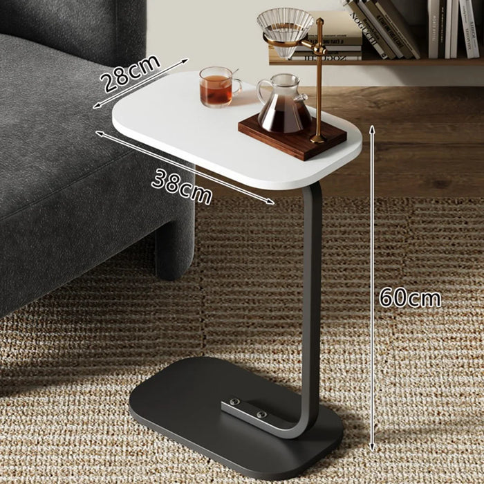 Size S 38x28x60cm C-Shape Side Table Carbon Steel Wooden End Table for Sofa Bedroom - White+Black - 2