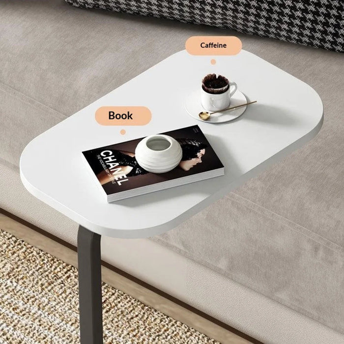 Size S 38x28x60cm C-Shape Side Table Carbon Steel Wooden End Table for Sofa Bedroom - White+Black - 6