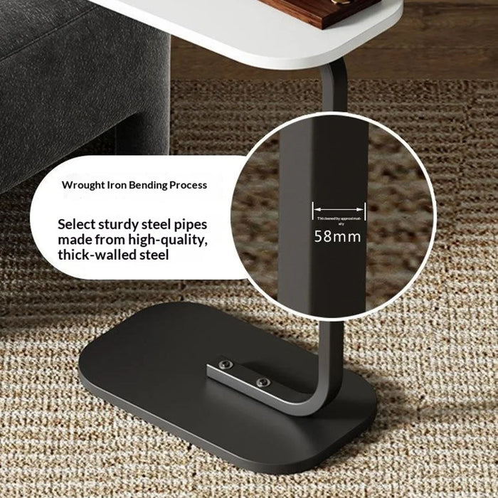 Size S 38x28x60cm C-Shape Side Table Carbon Steel Wooden End Table for Sofa Bedroom - White+Black - 7