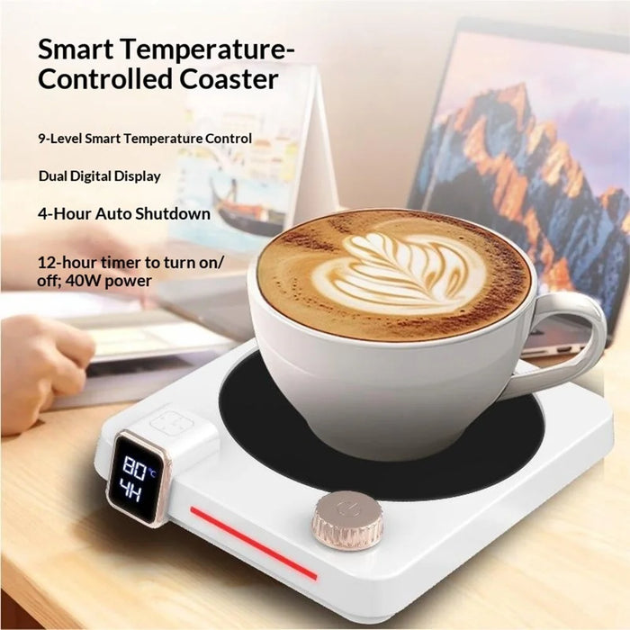 H13 Smart Heating Coaster 9-Level Temp Control Electric Cup Warmer with Timer - EU Plug / White - 3