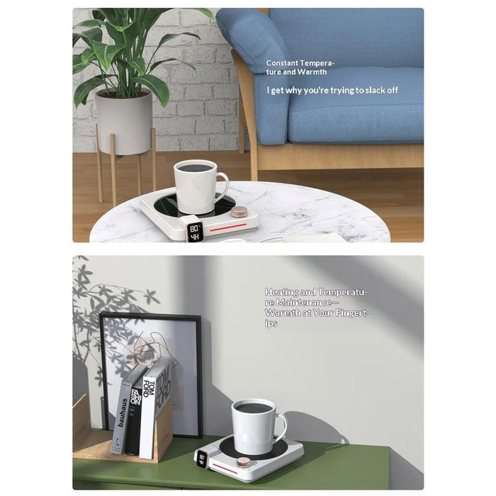 H13 Smart Heating Coaster 9-Level Temp Control Electric Cup Warmer with Timer - EU Plug / White - 7