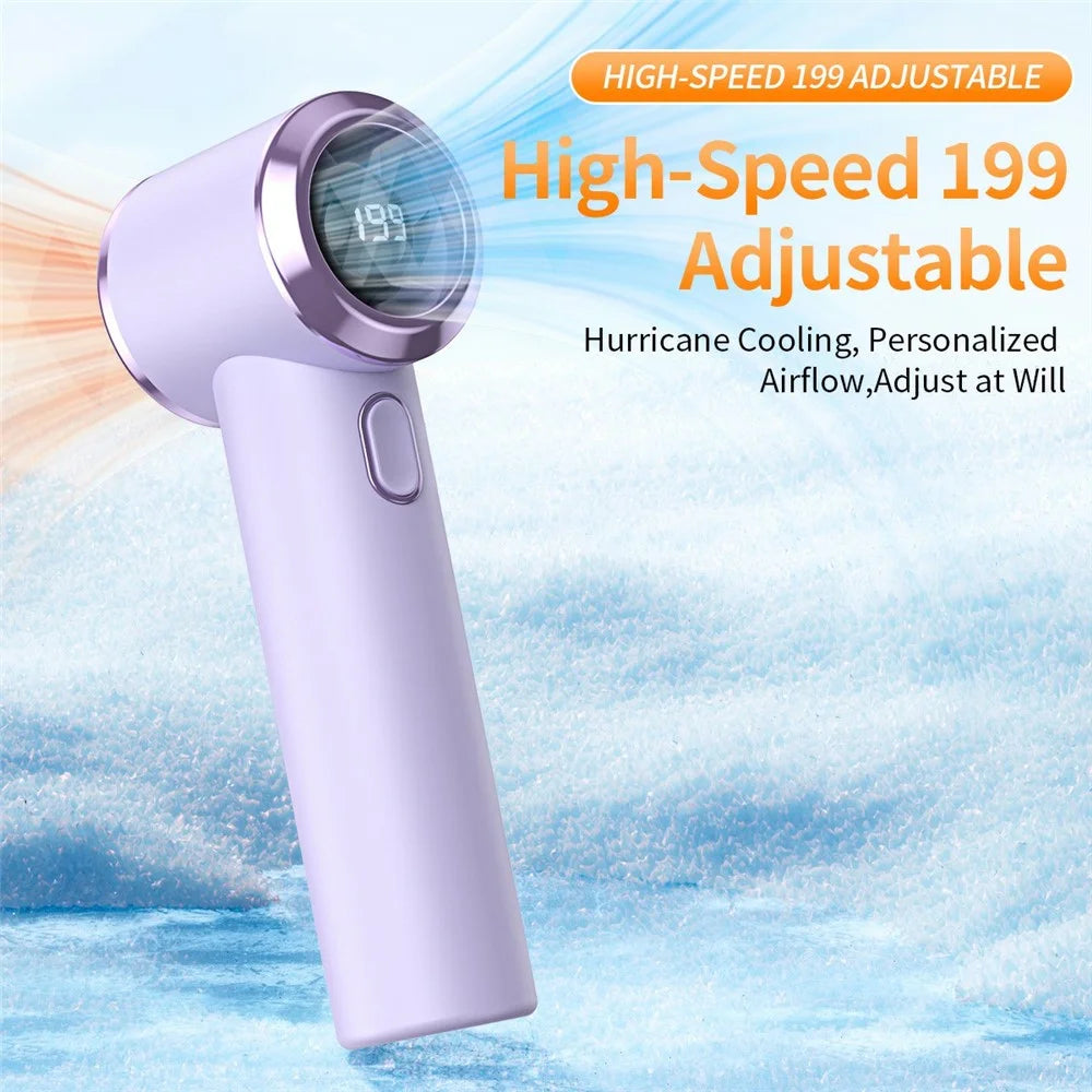 T-236 Mini Fan 199-Level Stepless 20m / s Digital Display Handheld Desktop Portable Fan - Purple - 4