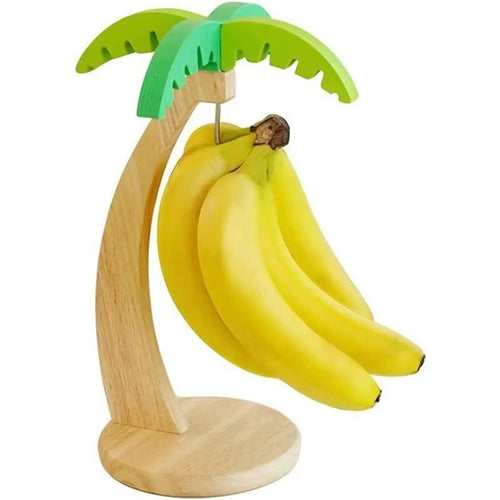 Palm Tree Design Wooden Banana Hanger Stand Fruit Storage Rack Kitchen Desktop Decor - 1