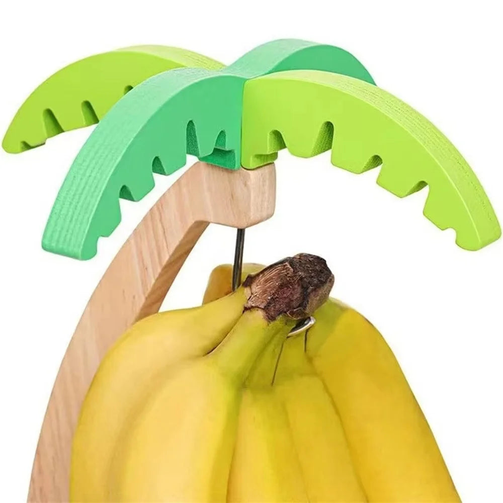 Palm Tree Design Wooden Banana Hanger Stand Fruit Storage Rack Kitchen Desktop Decor - 2