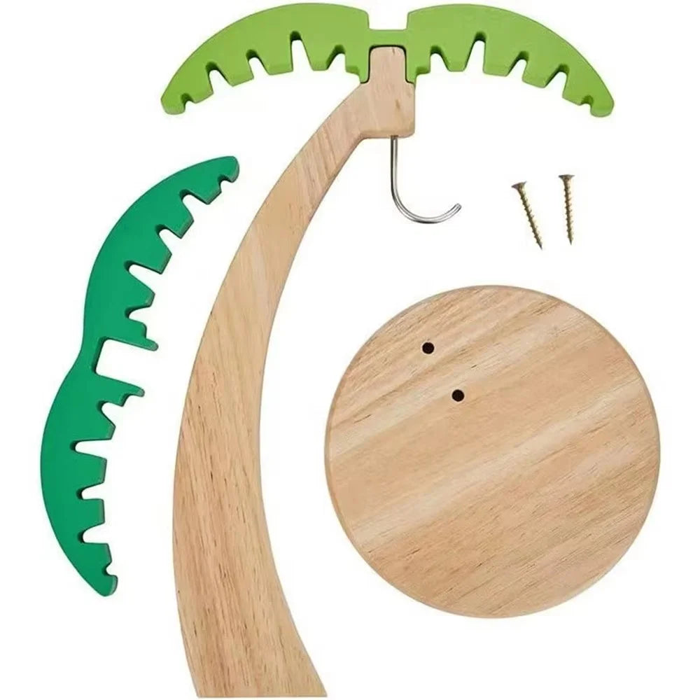 Palm Tree Design Wooden Banana Hanger Stand Fruit Storage Rack Kitchen Desktop Decor - 3
