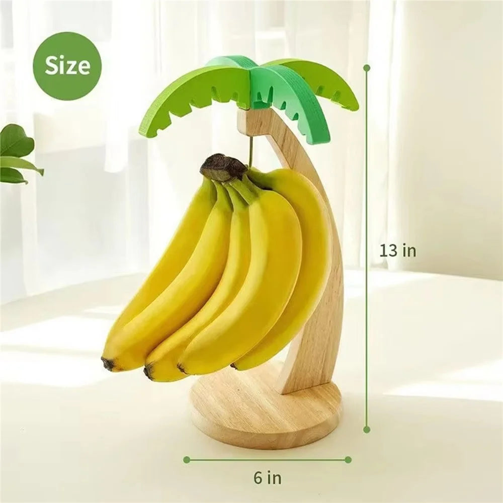 Palm Tree Design Wooden Banana Hanger Stand Fruit Storage Rack Kitchen Desktop Decor - 5