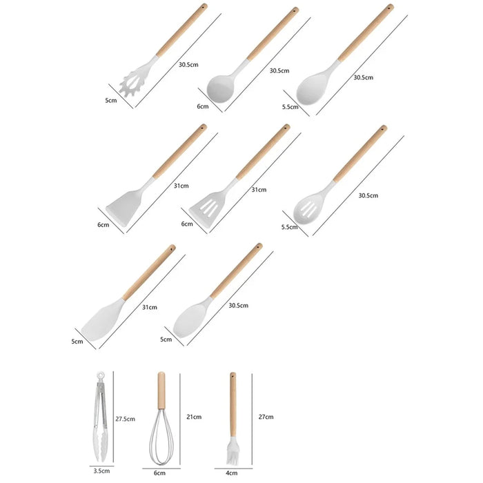 19Pcs Food Grade Silicone Kitchenware Set with Stainless Steel Knives and Storage Rack (FDA Certified) - Black - 4