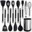 12Pcs Silicone Kitchenware Set Stainless Steel Handle Heat Resistant for Nonstick Pans (FDA Certified) - Black - 1