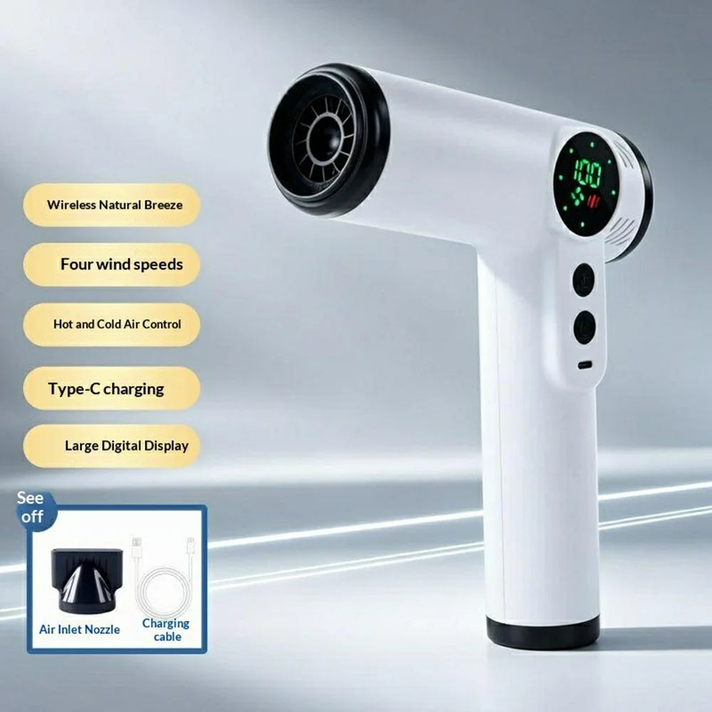 Rechargeable Cordless Hair Dryer 200W Hot  /  Cold 4-Speed LED Digital Display for Travel - White - 2